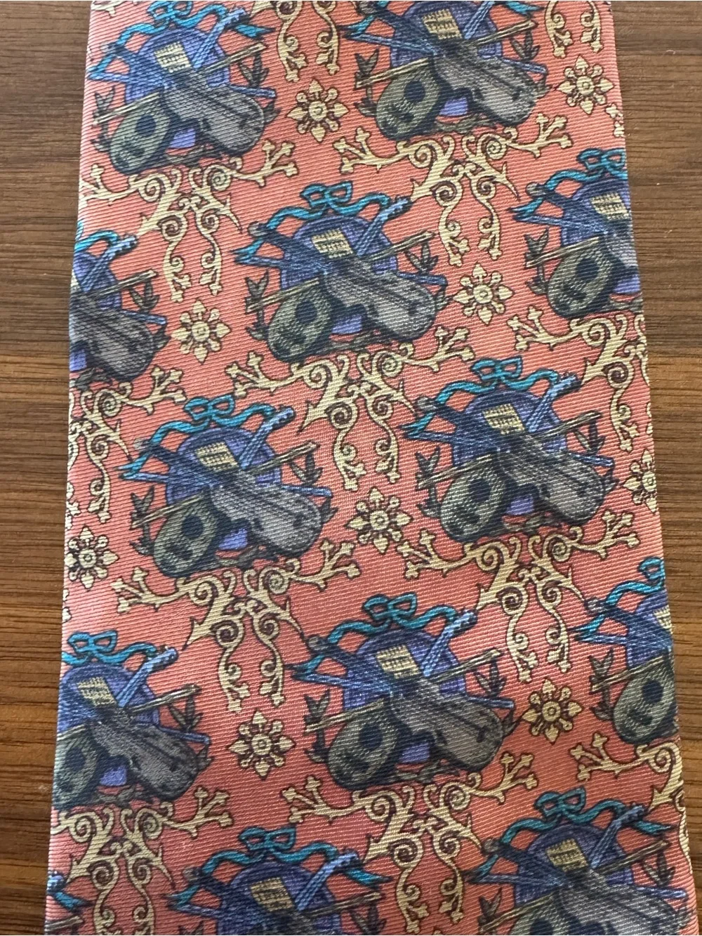 Liberty of London Coral Multicolor Floral and Skull Motif Silk Tie